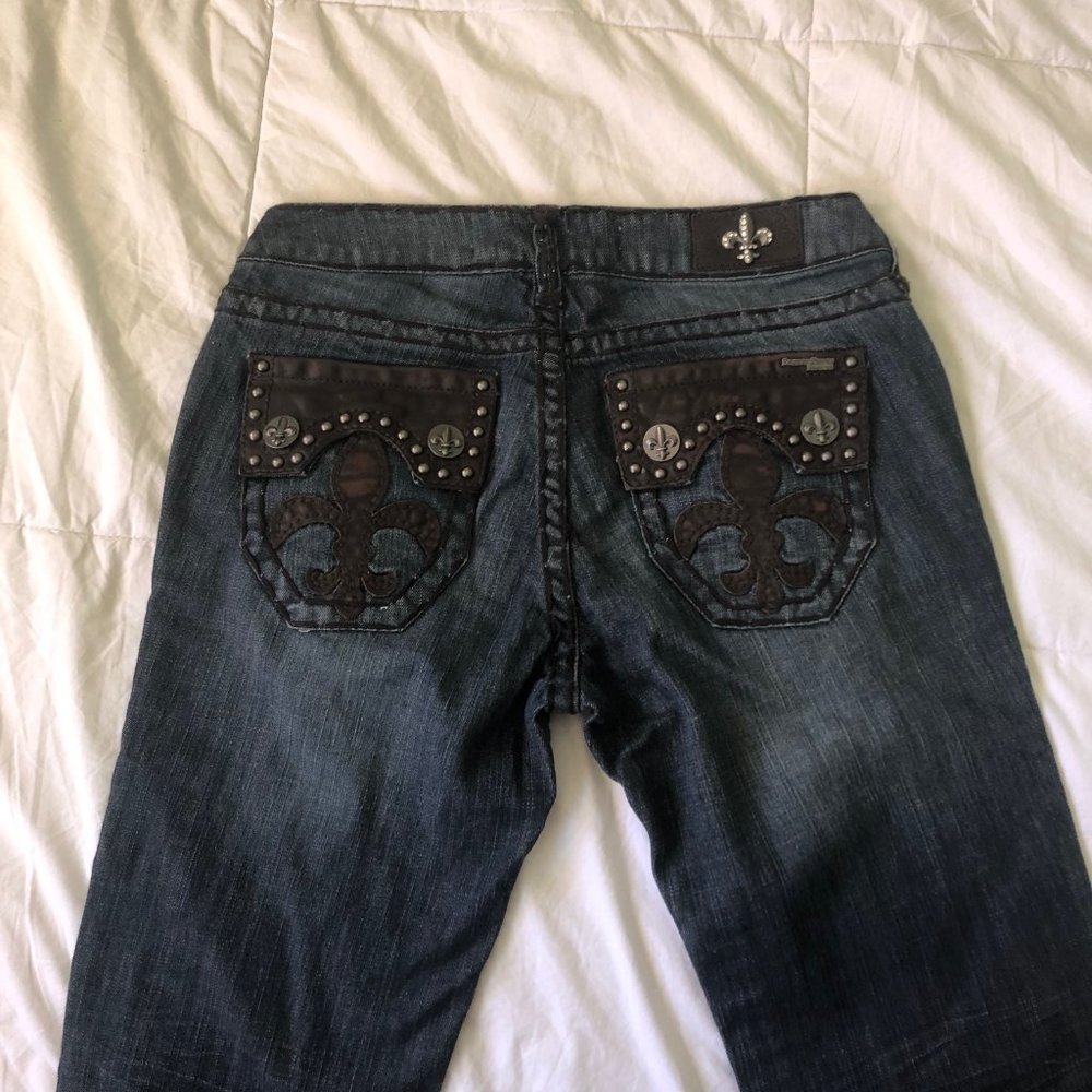 Fleur De Lis Embellished Boot Cut Jeans